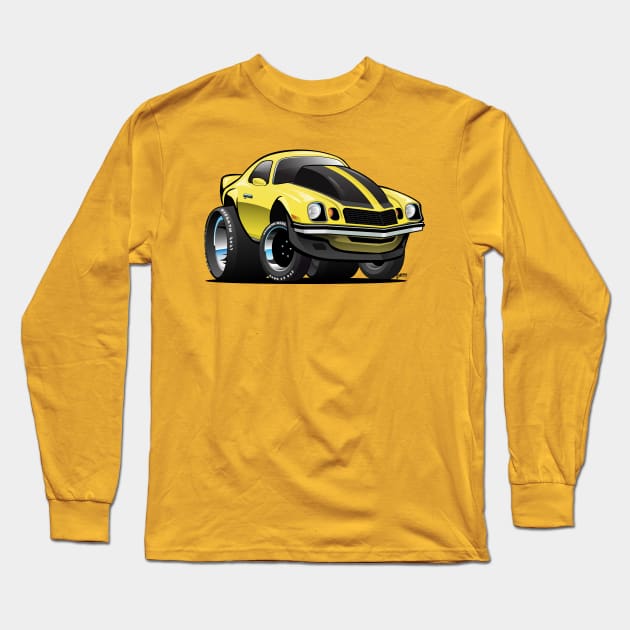 Seventies Classic American Muscle Car Cartoon in Yellow and Black Long Sleeve T-Shirt by hobrath